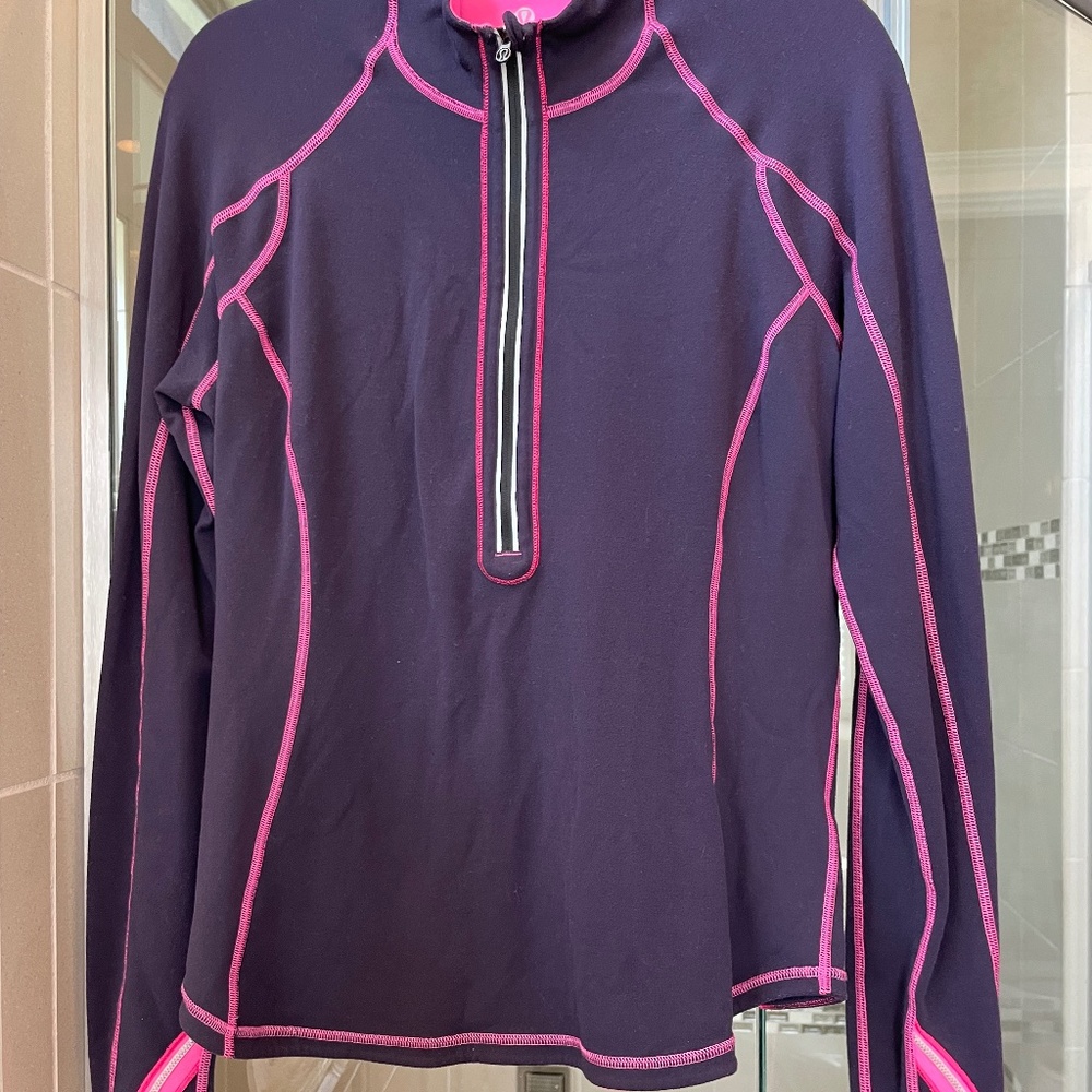 Lululemon Run U-Turn Pullover Raspberry Glow Light/Black swan (dark purple) sz10